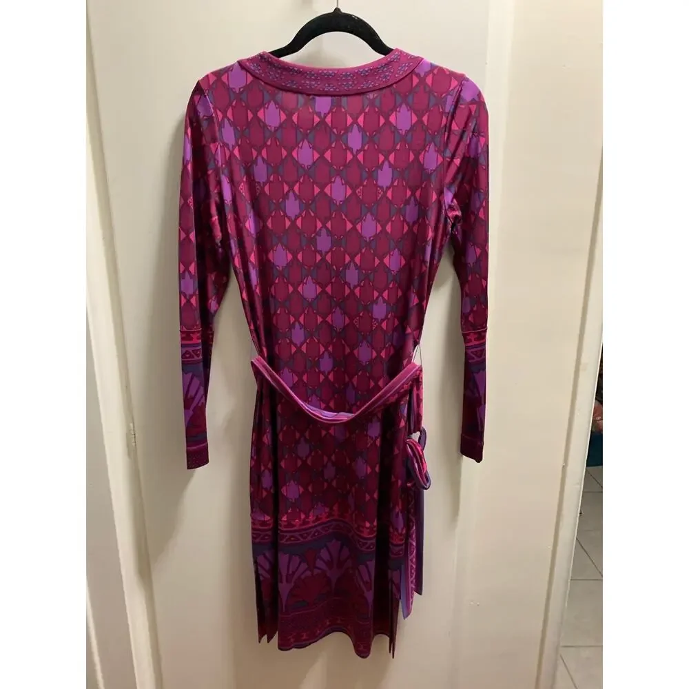 Women’s Tory Burch purple pink print scoop neck 100% silk dress size small